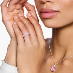 Women THOMAS SABO Rings-Ring with pink stones pavé silver