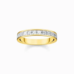 Women THOMAS SABO Rings|18-Carat Gold-Plating - 925 Silver-Ring with white stones pavé gold plated