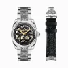 THOMAS SABO Watches|Watches-Silver automatic watch with 41 mm, black dial & acanthus pattern
