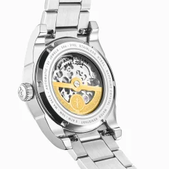 THOMAS SABO Watches|Watches-Silver automatic watch with 41 mm, black dial & acanthus pattern