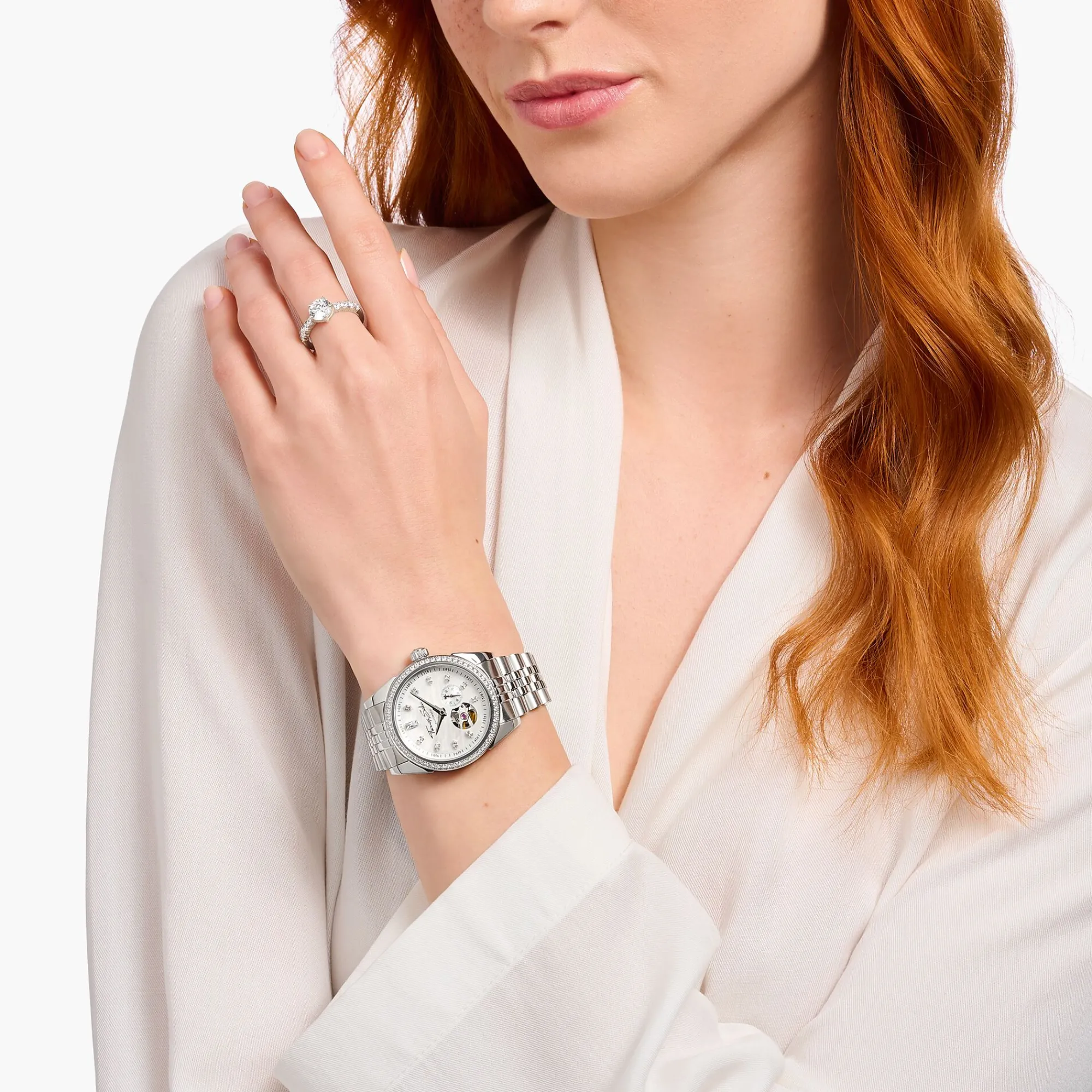 Women THOMAS SABO Watches|Ladies' Watches-Silver automatic watch with 36 mm and mother of pearl inlay