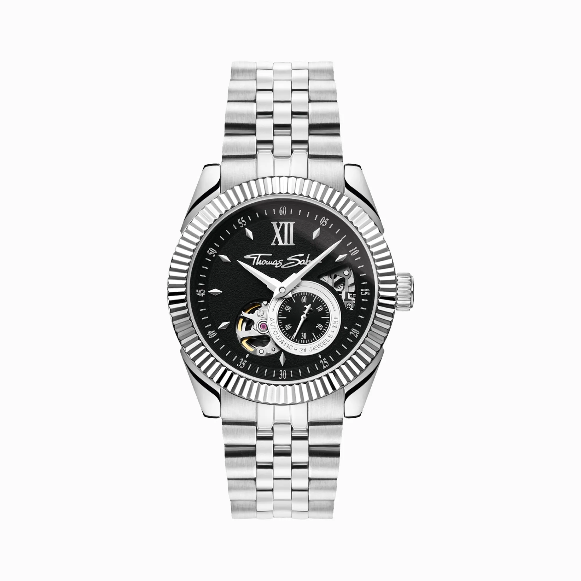 THOMAS SABO Watches|Watches-Silver automatic watch with 41 mm and black dial