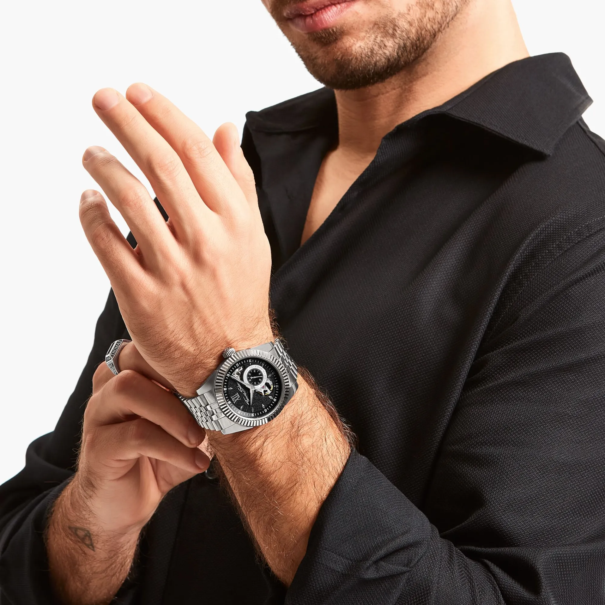 THOMAS SABO Watches|Watches-Silver automatic watch with 41 mm and black dial