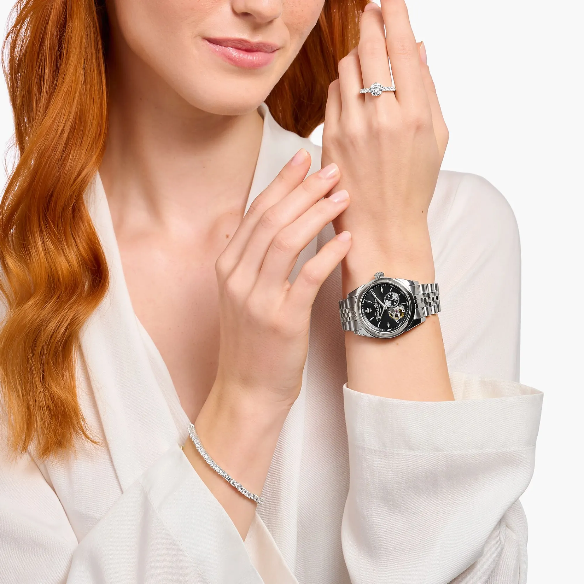 Women THOMAS SABO Watches|Ladies' Watches-Silver automatic watch with 36 mm and lilies emblem