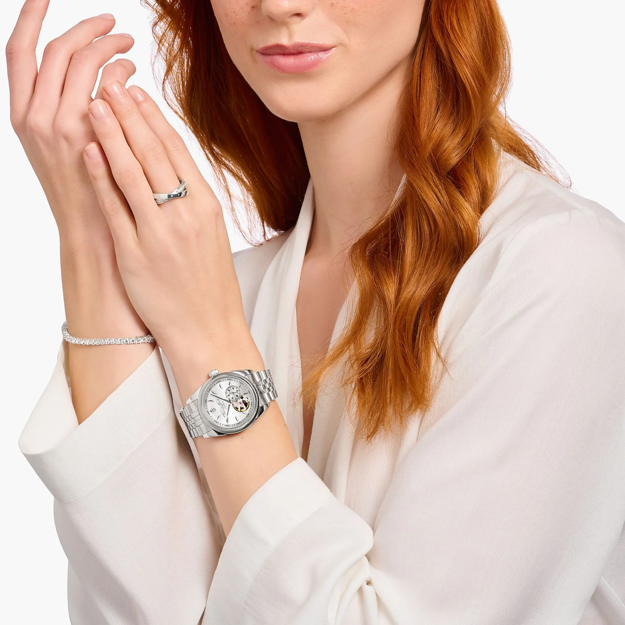 Women THOMAS SABO Watches|Ladies' Watches-Silver automatic watch with 36 mm and lilies emblem
