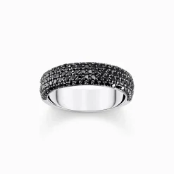 Women THOMAS SABO Rings|925 Silver-Silver band ring with black zirconia and engraving