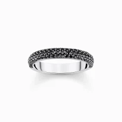 Women THOMAS SABO Rings|925 Silver-Silver band ring with black zirconia and engraving