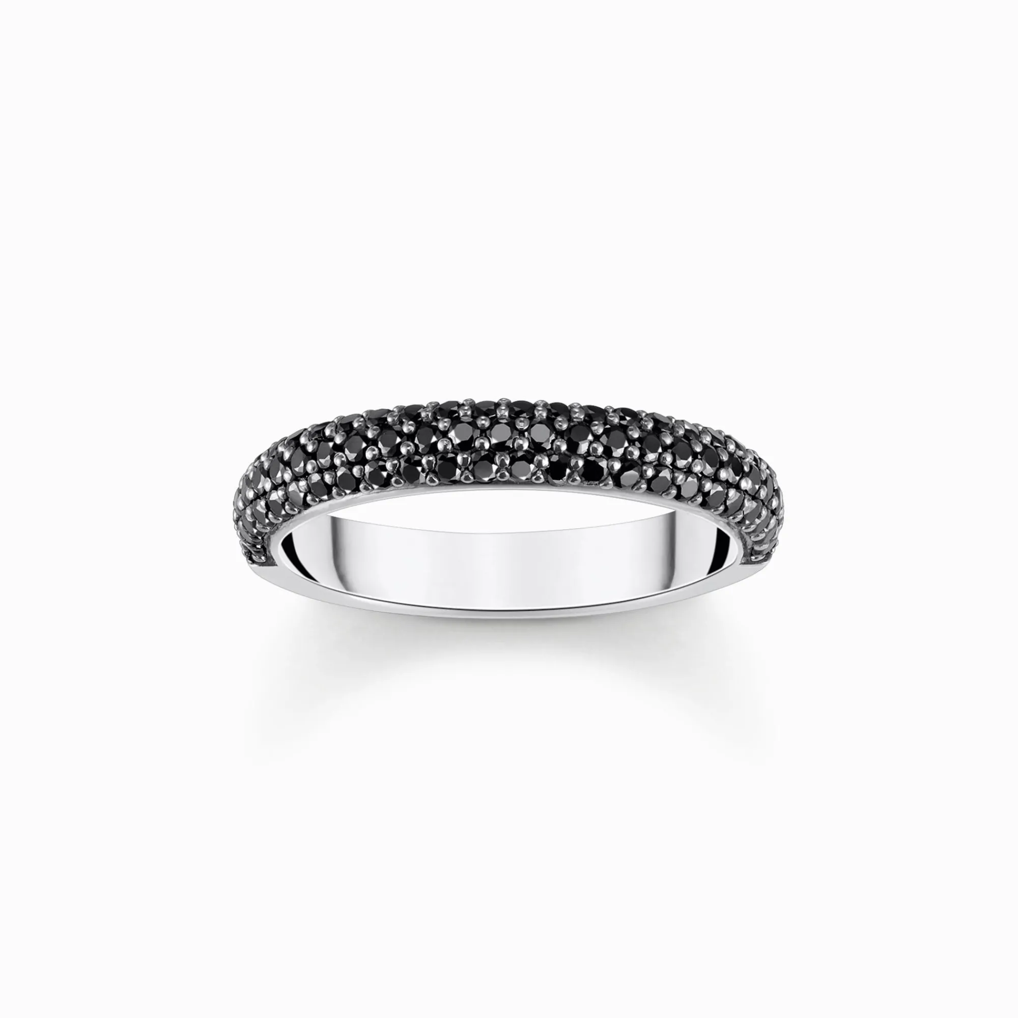 Women THOMAS SABO Rings|925 Silver-Silver band ring with black zirconia and engraving