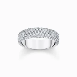 Women THOMAS SABO Rings|925 Silver-Silver band ring with white zirconia and engraving