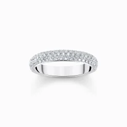 Women THOMAS SABO Rings|925 Silver-Silver band ring with white zirconia and engraving