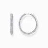 Women THOMAS SABO Hoop Earrings-Silver big thin hoop earrings with white zirconia