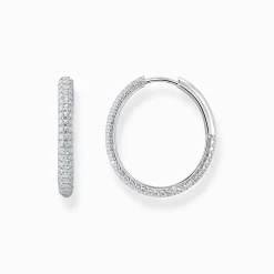 Women THOMAS SABO Hoop Earrings-Silver big thin hoop earrings with white zirconia
