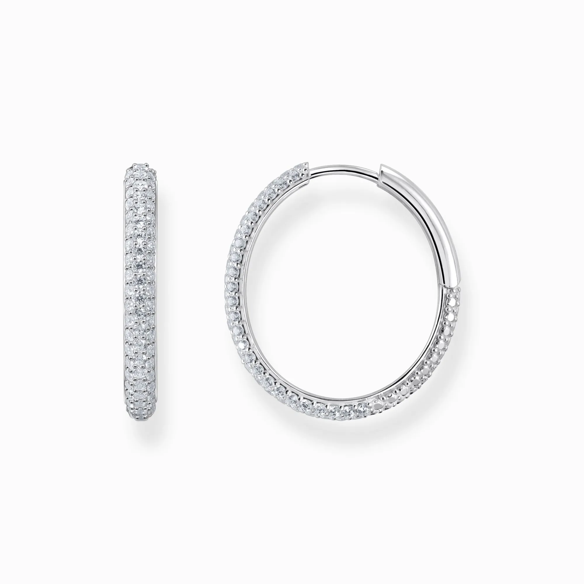 Women THOMAS SABO Hoop Earrings-Silver big thin hoop earrings with white zirconia
