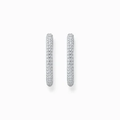 Women THOMAS SABO Hoop Earrings-Silver big thin hoop earrings with white zirconia