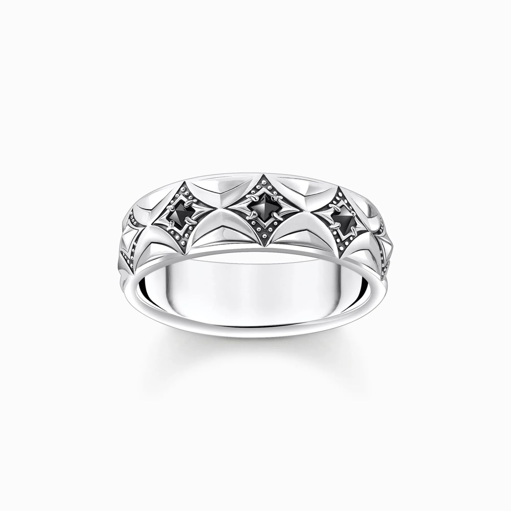 Women THOMAS SABO Rings|Rings-Silver blackend band ring with rhombus pattern and zirconia