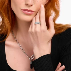 Women THOMAS SABO Rings|Rings-Silver blackend band ring with rhombus pattern and zirconia