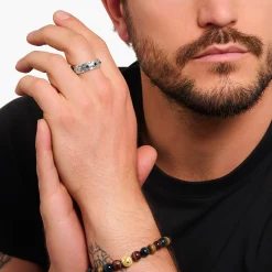 Women THOMAS SABO Rings|Rings-Silver blackend band ring with rhombus pattern and zirconia