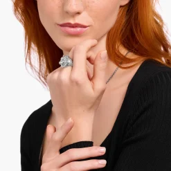 Women THOMAS SABO Rings|Rings-Silver blackend signet ring wolf's face with stones