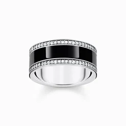 Women THOMAS SABO Rings-Silver blackened band ring with black cold enamel and zirconia