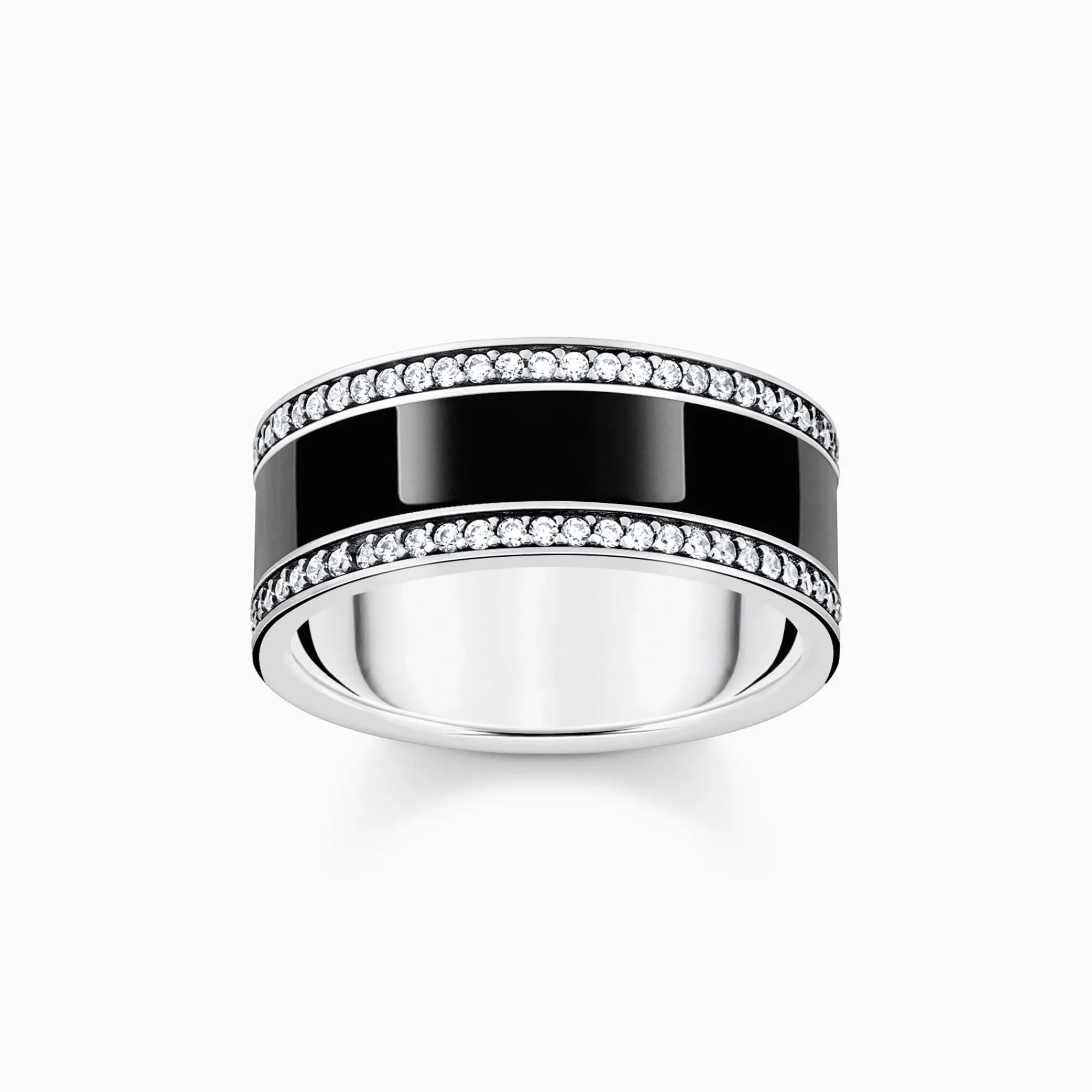 Women THOMAS SABO Rings-Silver blackened band ring with black cold enamel and zirconia