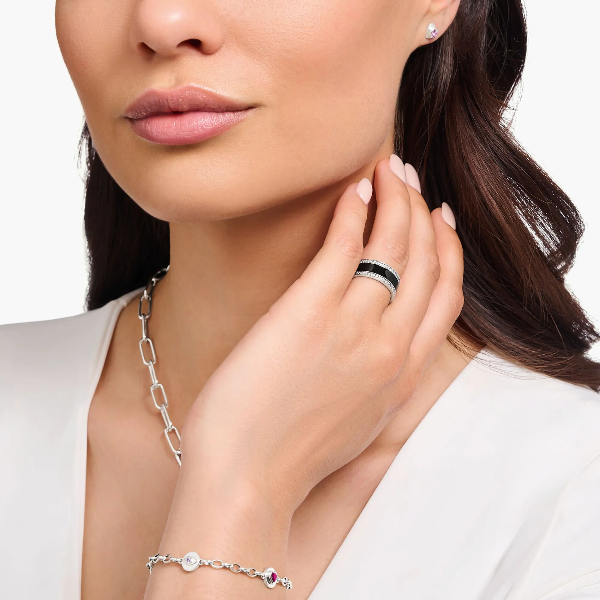 Women THOMAS SABO Rings-Silver blackened band ring with black cold enamel and zirconia