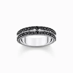 Women THOMAS SABO Rings|925 Silver-Silver blackened band ring with black zirconia