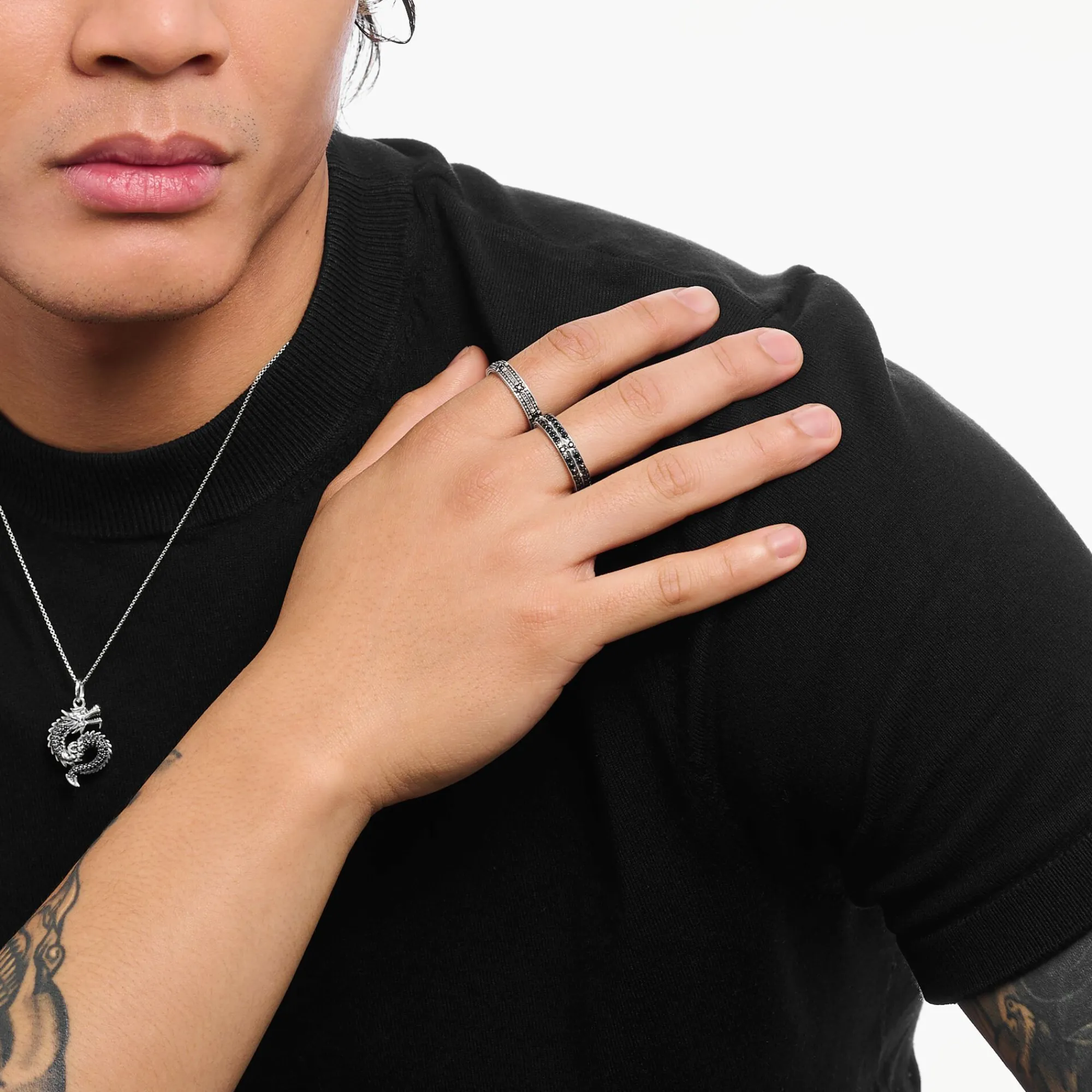 Women THOMAS SABO Rings|925 Silver-Silver blackened band ring with black zirconia