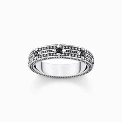 Women THOMAS SABO Rings|925 Silver-Silver blackened band ring with black zirconia