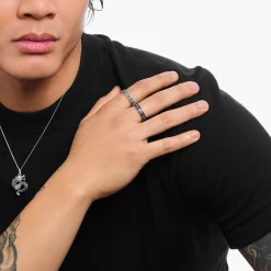 Women THOMAS SABO Rings|925 Silver-Silver blackened band ring with black zirconia