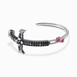 Women THOMAS SABO Bangles|925 Silver-Silver blackened bangle with black and red stones