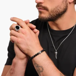 Women THOMAS SABO Bracelets|Bracelets-Silver blackened beads bracelet with obsidian