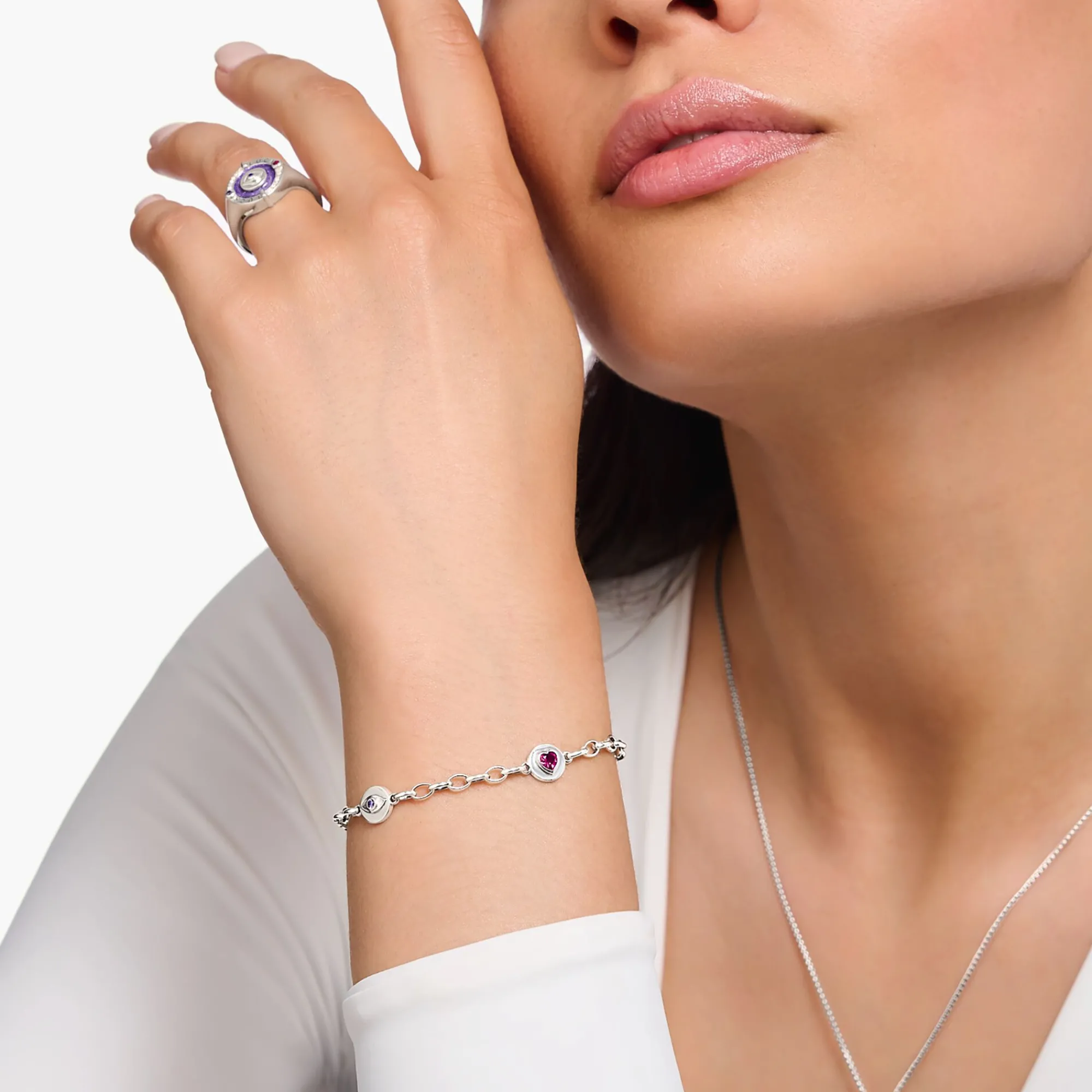 Women THOMAS SABO Bracelets-Silver blackened bracelet with round elements and various stones