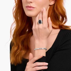 Women THOMAS SABO Bracelets|925 Silver-Silver blackened bracelet with pattern and zirconia