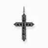Women THOMAS SABO Pendants|925 Silver-Silver blackened corss pendant with black zirconia