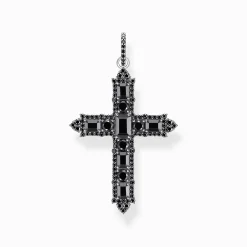 Women THOMAS SABO Pendants|925 Silver-Silver blackened corss pendant with black zirconia
