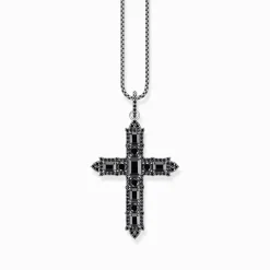Women THOMAS SABO Pendants|925 Silver-Silver blackened corss pendant with black zirconia