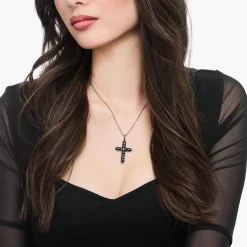 Women THOMAS SABO Pendants|925 Silver-Silver blackened corss pendant with black zirconia