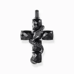 Women THOMAS SABO Pendants|925 Silver-Silver blackened cross pendant with snake and black zirconia