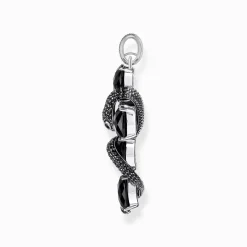 Women THOMAS SABO Pendants|925 Silver-Silver blackened cross pendant with snake and black zirconia