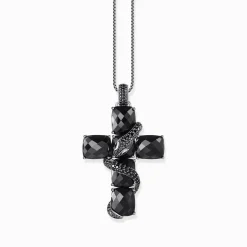 Women THOMAS SABO Pendants|925 Silver-Silver blackened cross pendant with snake and black zirconia