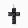 Women THOMAS SABO Pendants|925 Silver-Silver blackened cross pendant with black zirconia