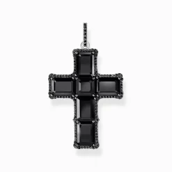 Women THOMAS SABO Pendants|925 Silver-Silver blackened cross pendant with black zirconia