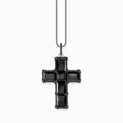 Women THOMAS SABO Pendants|925 Silver-Silver blackened cross pendant with black zirconia