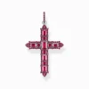 Women THOMAS SABO Pendants|925 Silver-Silver blackened cross pendant with ruby red stones
