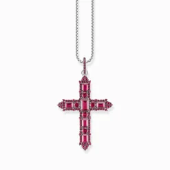 Women THOMAS SABO Pendants|925 Silver-Silver blackened cross pendant with ruby red stones