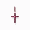 Women THOMAS SABO Hoop Earrings|925 Silver-Silver blackened cross single hoop earring with ruby red stones