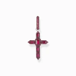 Women THOMAS SABO Hoop Earrings|925 Silver-Silver blackened cross single hoop earring with ruby red stones