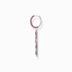 Women THOMAS SABO Hoop Earrings|925 Silver-Silver blackened cross single hoop earring with ruby red stones