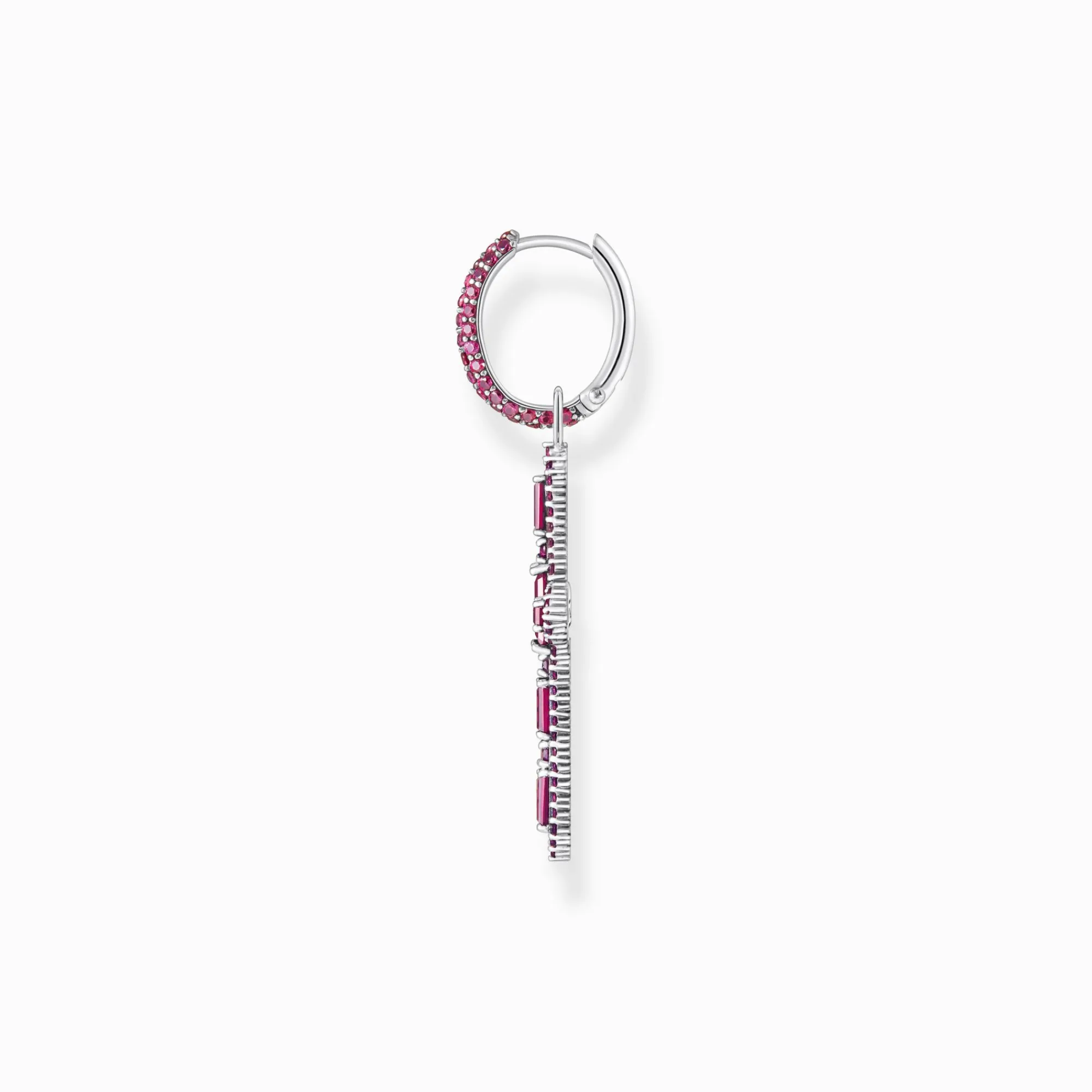 Women THOMAS SABO Hoop Earrings|925 Silver-Silver blackened cross single hoop earring with ruby red stones