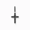 Women THOMAS SABO Hoop Earrings|925 Silver-Silver blackened cross single hoop earring with black zirconia
